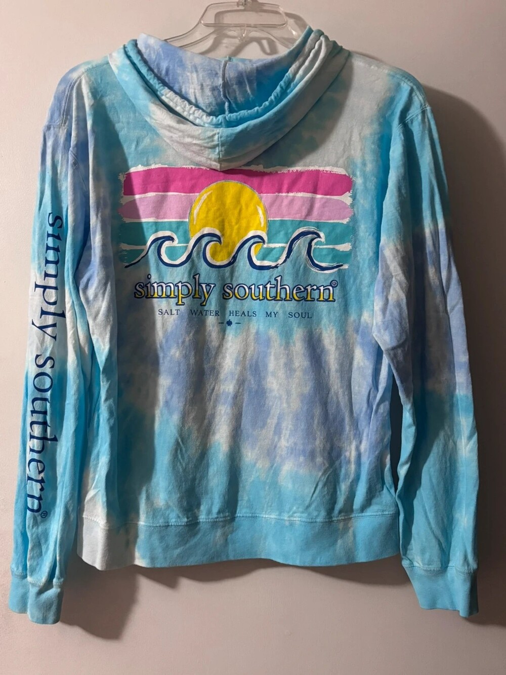 Simply Southern Blue & Purple Tie Dye Salt Water Heals My Soul Hoodie - Size L